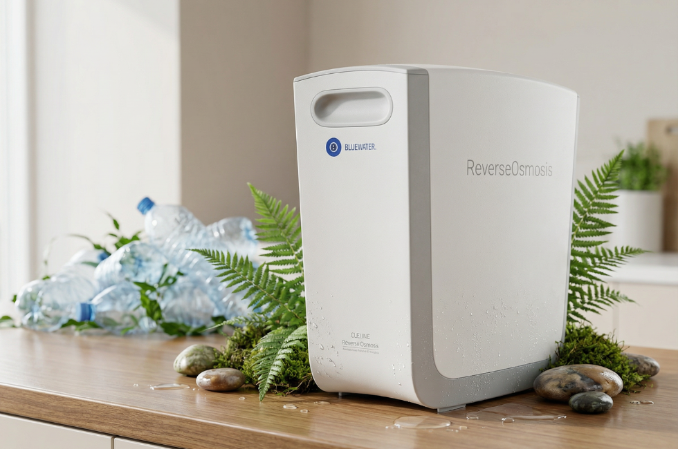 Filtr wody Bluewater Cleone korzyści ekologiczne - system RO zamiast plastikowych butelek