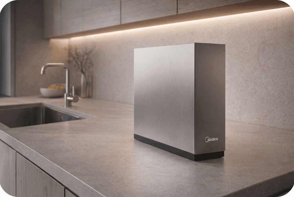 Bezzbiornikowy filtr odwróconej osmozy Midea 600 GPD w&nbsp;kuchni - wizualizacja