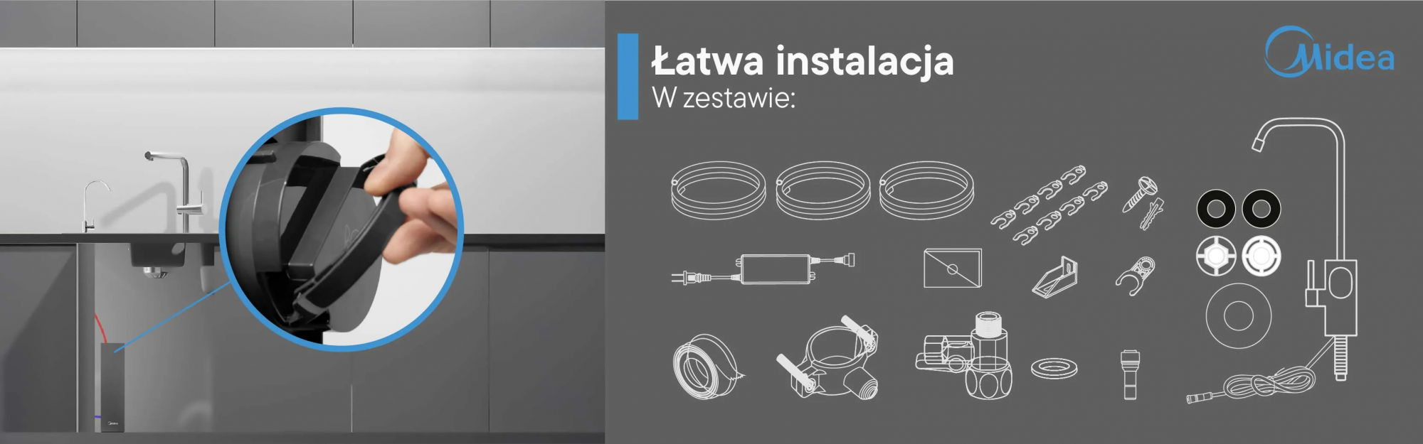 Elementy zestawu Midea 800GPD Smart
