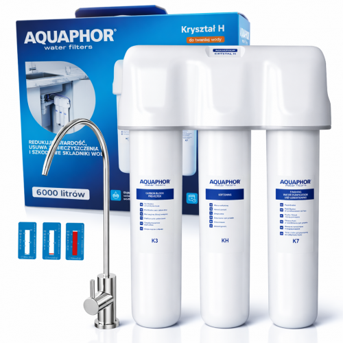 Filtr pod zlew Aquaphor Kryształ H zmiękczający wodę ze wskaźnikiem wymiany i wylewką FUTURA