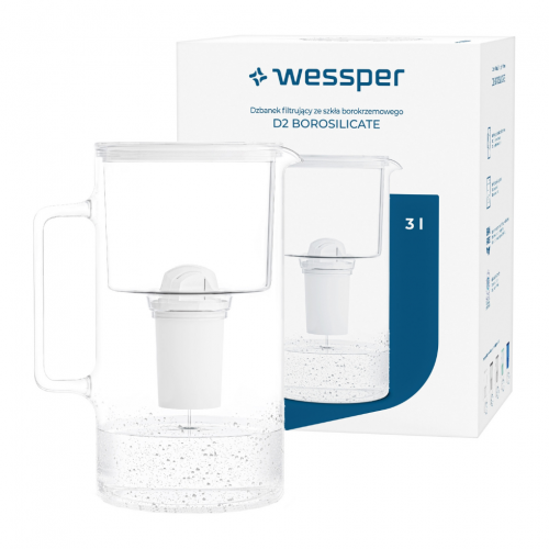 Dzbanek filtrujący szklany WESSPER D2 BOROSILICATE 3L BIAŁY z filtrem Aquaclassic - 7