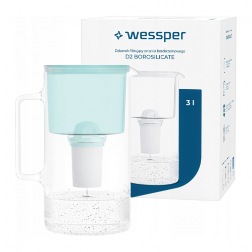 Dzbanek filtrujący szklany WESSPER D2 BOROSILICATE 3L MIĘTOWY z filtrem Aquaclassic - 9
