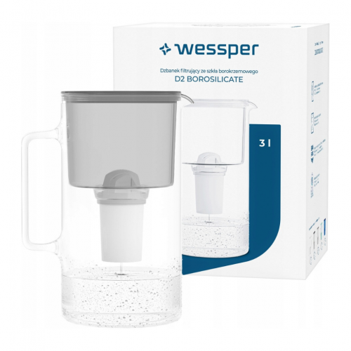 Dzbanek filtrujący szklany WESSPER D2 BOROSILICATE 3L SZARY z filtrem Aquaclassic - 8