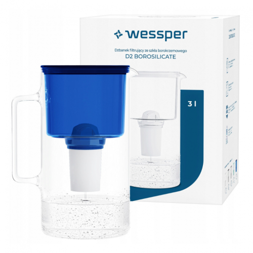 Dzbanek filtrujący szklany WESSPER D2 BOROSILICATE 3L NAVY BLUE z filtrem Aquaclassic - 4
