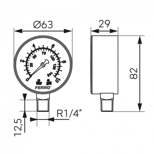 Manometr radialny Ferro 1/4