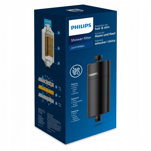 Filtr prysznicowy Philips AWP1775BK czarny. Filtr pod prysznic neutralizujący chlor i osady - 5