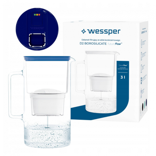 Szklany dzbanek WESSPER D2 BOROSILICATE futureflowTM 3L GRANATOWY z licznikiem i filtrem Aquamax - 7