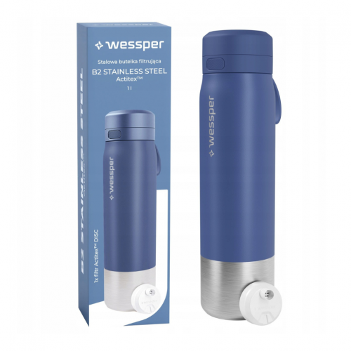 Stalowa butelka z filtrem Wessper B2 STAINLESS STEEL Actitex 1L - NIEBIESKA