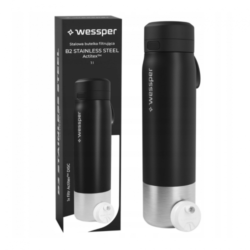 Stalowa butelka z filtrem Wessper B2 STAINLESS STEEL Actitex 1L - CZARNA