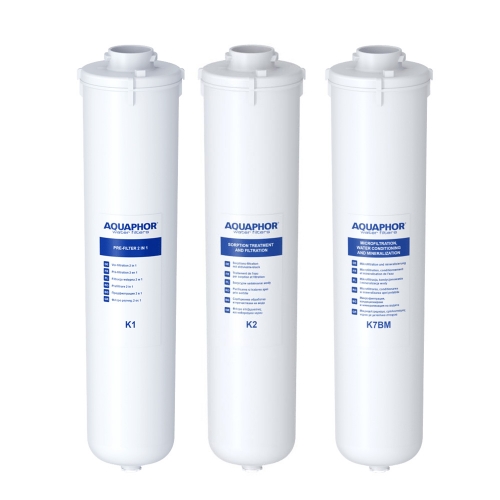 Pełny zestaw wymiennych wkładów Aquaphor K1+K2+K7BM do filtra RO-202S